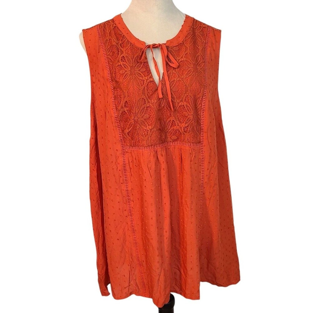 Torrid 2X Blouse Orange Swiss Dot Crochet Lace Back Boho Romantic Festival